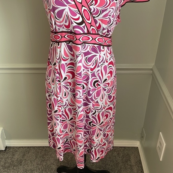 MOTHERHOOD Pink White Maternity V Neck Midi Dress Size XL - Picture 3 of 9